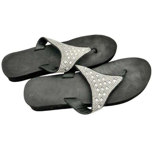 Womens Black Sandals W/ Rhinestone Embellished Strap Size L 9-10 - Picture 1 of 7
